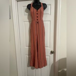 Urban Outfitters  Linen Striped Button Detail Jumpsuit Size S Flare Leg